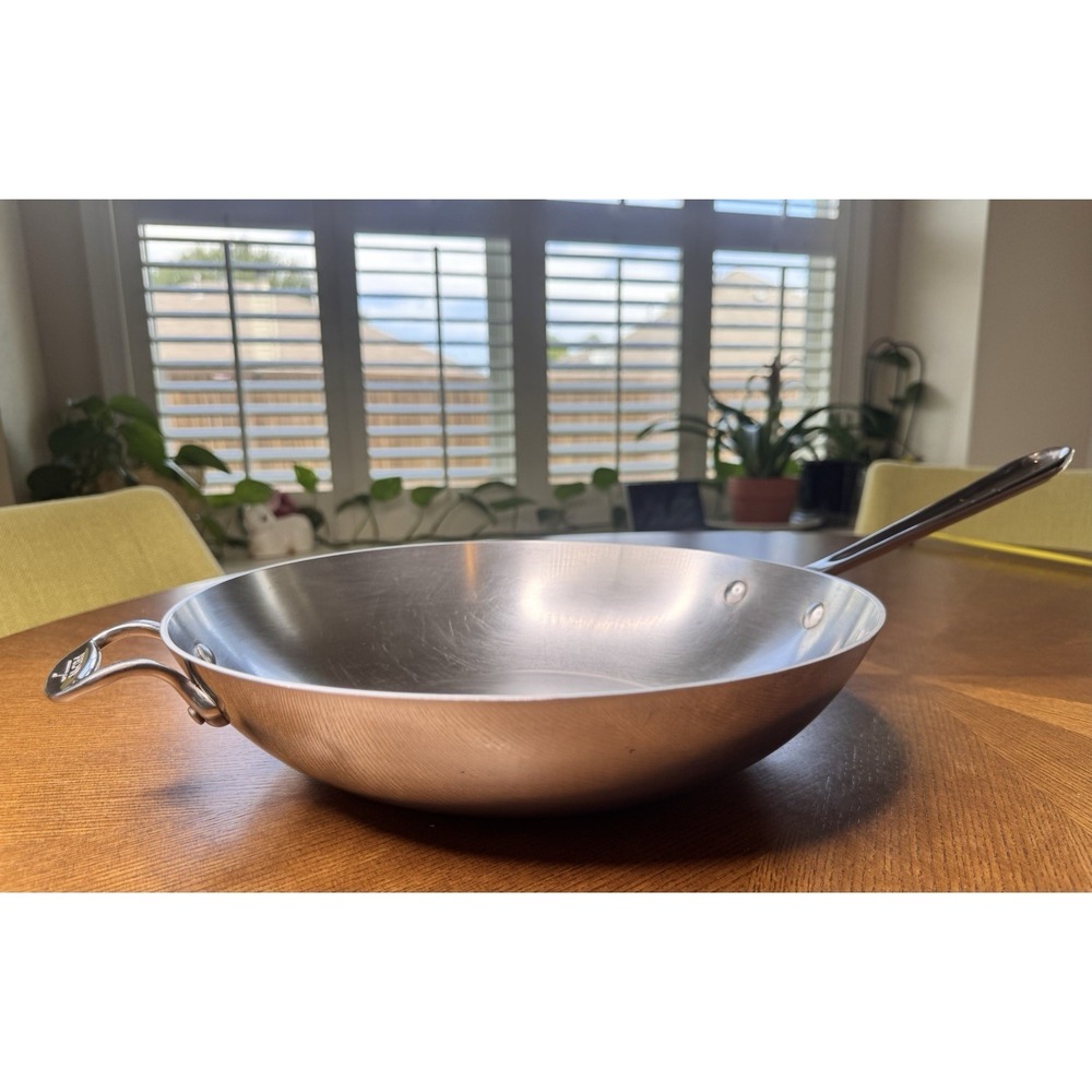All-Clad 12" Stainless Steel Wok Flat Bottom Stir Fry Pan USA Made Clad